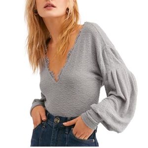 Free People Dream Girl Long Bell Sleeve Gray Top (M)